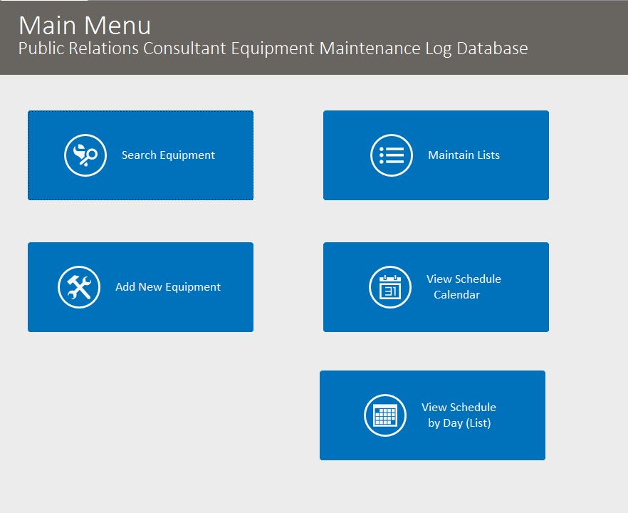 Public Relations Equipment Maintenance Log Tracking Database Template